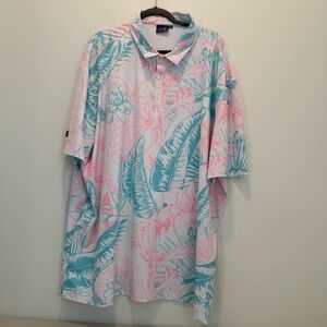 Sunday Swagger Polo Shirt Mens 4XL White Pink Blue Tropical Floral Golf Stretch